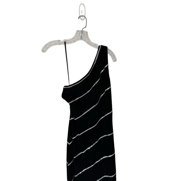 St. John Dress Size 6 Evening VTG Black Silver One Shoulder Santana Knit Maxi - Picture 9 of 12